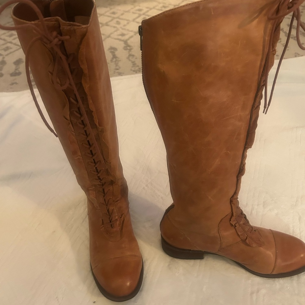 Anthropologie Tan Lace Up Boots with Suede Finish